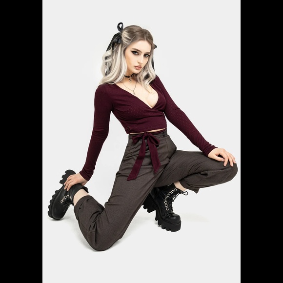 Disturbia Mystic Embroidered Balloon Trousers Pants Brown Womens 10 Goth NWT - Picture 4 of 12